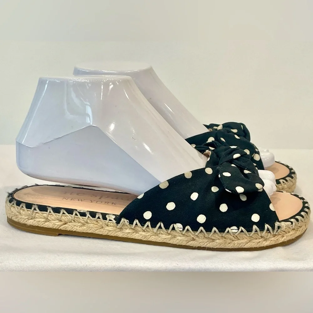 Kate Spade Espadrille Slides, Polka Dot Cotton, bows, 7, EUC